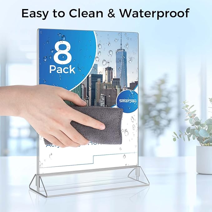 Smarpau Acrylic Sign Holder 8.5x11, 8 Pack Double-Sided Picture Frames Display - Image 3