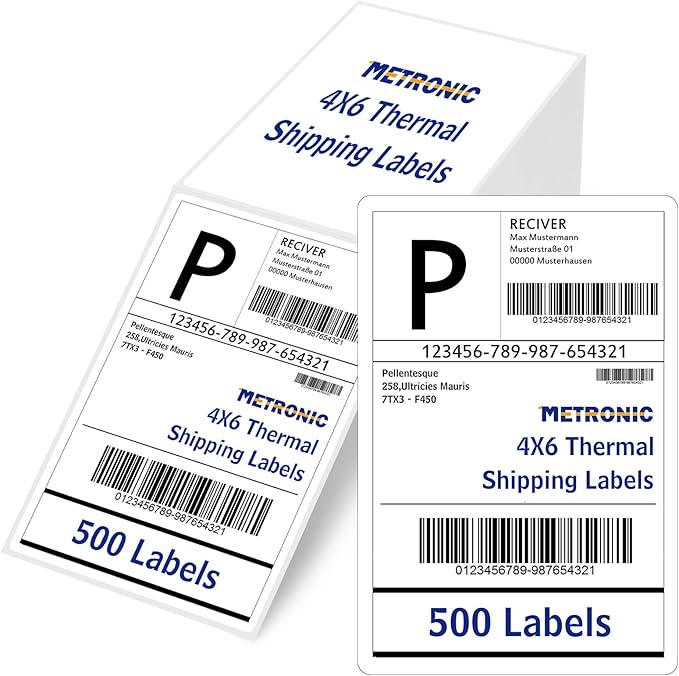 METRONIC Shipping Labels 4x6 500 PCS Fanfold Direct Thermal Labels, Perforated by METRONIC