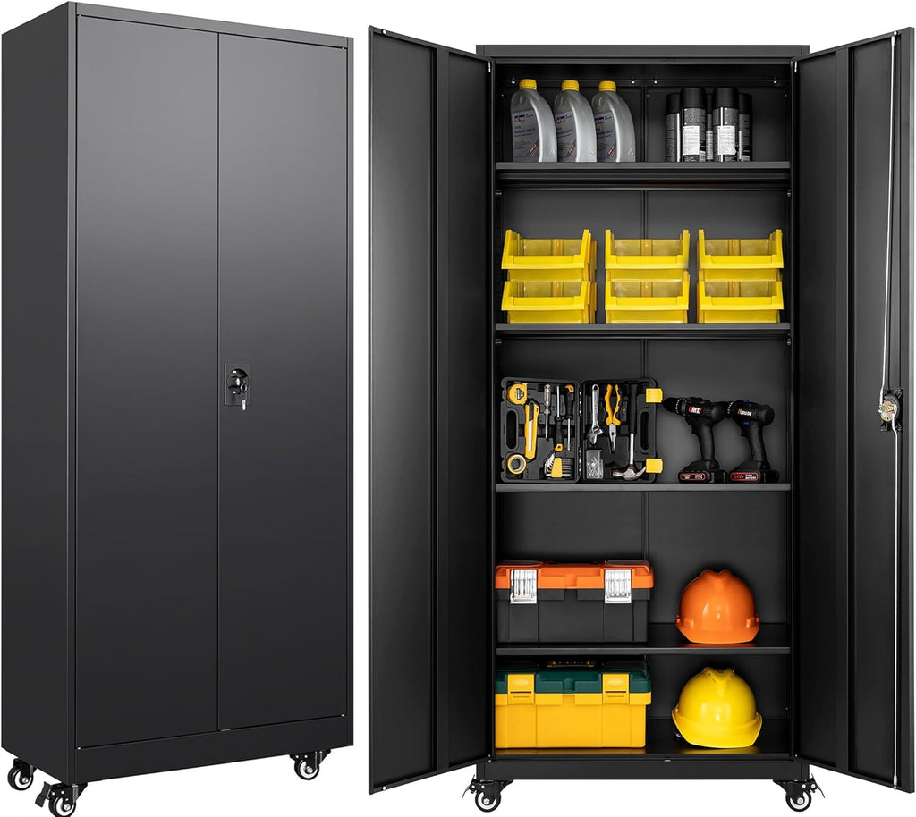 sisesol 75" tall metal storage cabinet with wheels,rolling, main product view