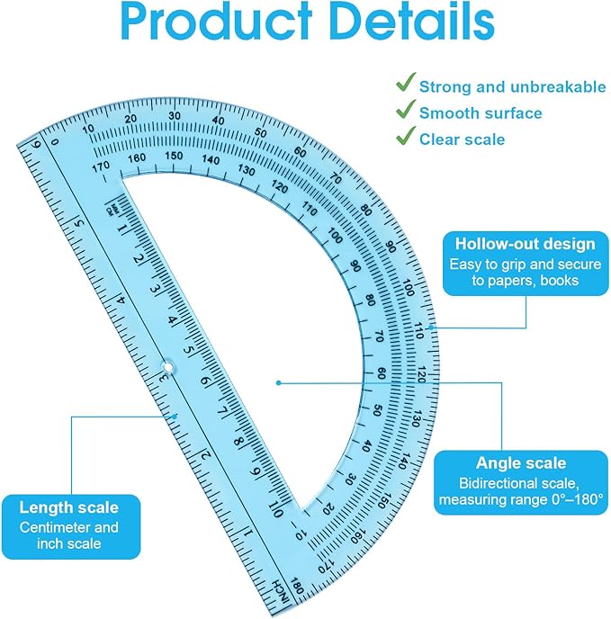 Hoiny 10 Pack Clear Protractor, 6 Inch Plastic Protractors, 180 Degrees - Image 3