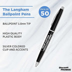 DISCOUNT PROMOS Custom Langham Ballpoint Pens Set of 50, Personalized Bulk Pack - Image 3