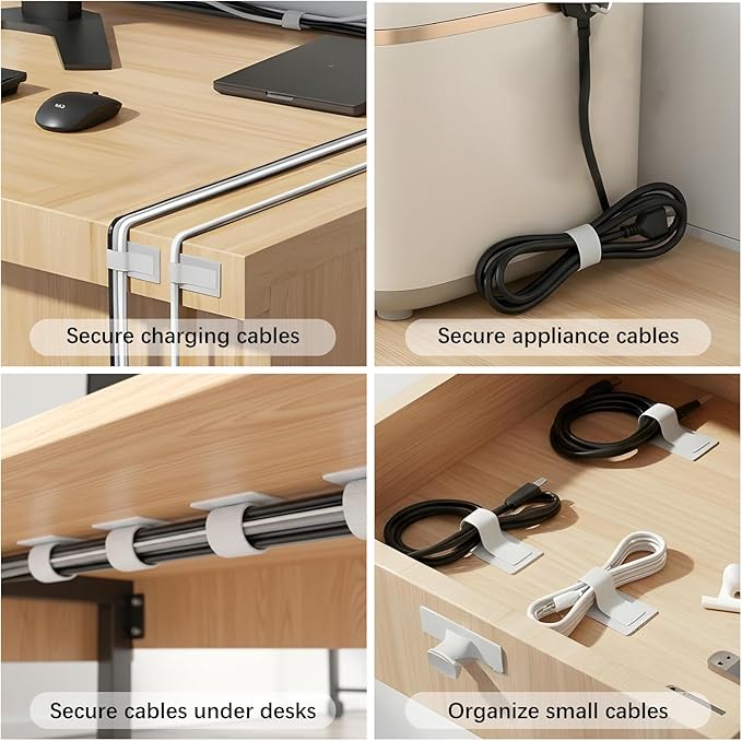 100 Pcs Hook and Loop Cable Straps, Under Desk Cord Management Self Adhesive - Image 5