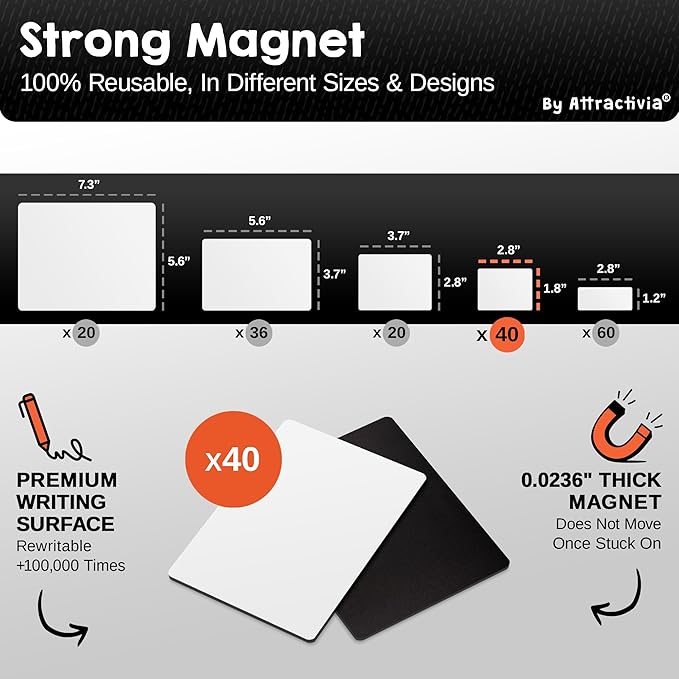 Attractivia Dry Erase Magnetic Labels 2.8 x 1.8 in, Small Dry Erase Magnets - Image 3