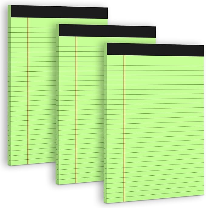 3 Pack Colored Legal Pads 8.5 x 11 Wide Ruled Note Pads, Perforated Lined Paper by NotePads