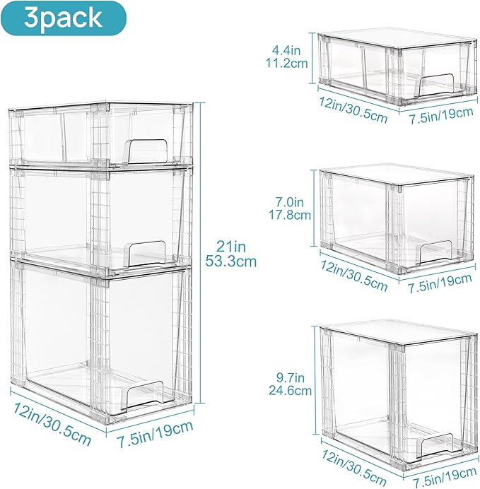 Vtopmart 6 Pack Clear Stackable Storage Drawers, Plastic Drawers - Image 3