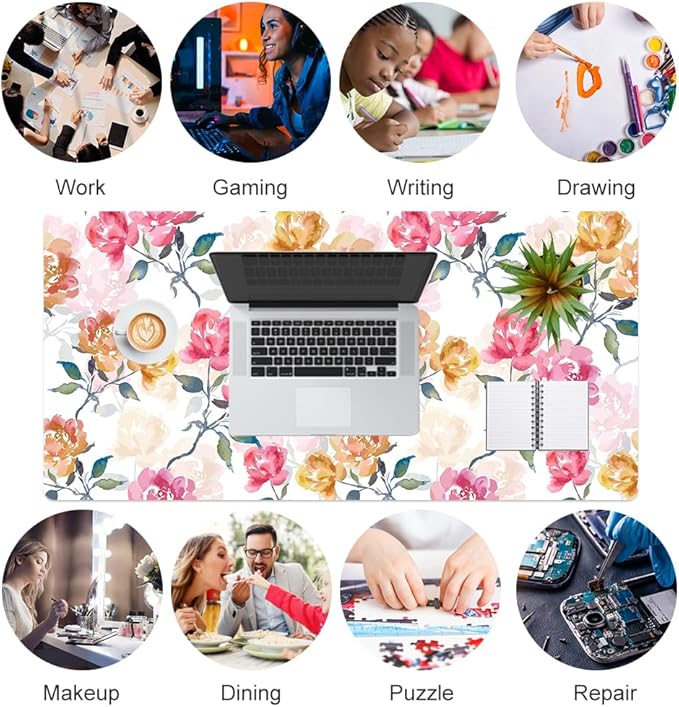 QIYI Floral Mouse Pad, Watercolor Flowers Desk Mat - Image 7