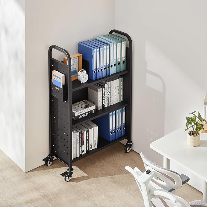 VEVOR Rolling Library Book Cart, 330 lbs Capacity, 30.3 x 15 x 48.0-Inch - Image 2