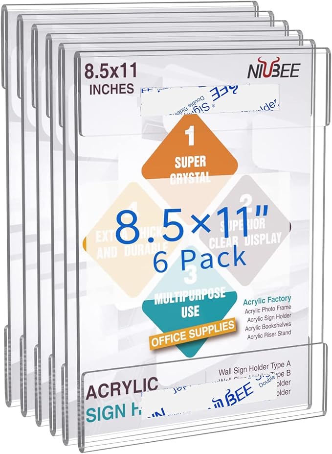 NIUBEE 8.5x11 Clear Acrylic Plexi Sign Holders by NIUBEE