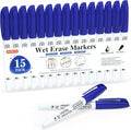 Shuttle Art Wet Erase Markers, 15 Pack Blue 1mm Fine Tip Smudge-Free Markers by ShuttleArt