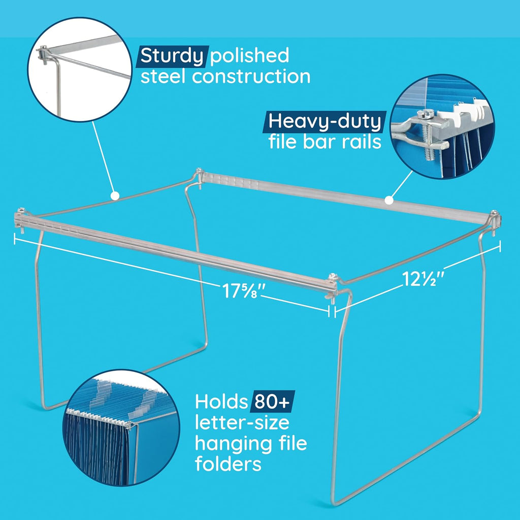 Blue Summit Supplies Hanging File Bars, Letter Size, Steel, Set of 2 | 13 x 17.5 in steel file cabinet rails and hanging file folder frame, trim to fit, for filing cabinets and desks