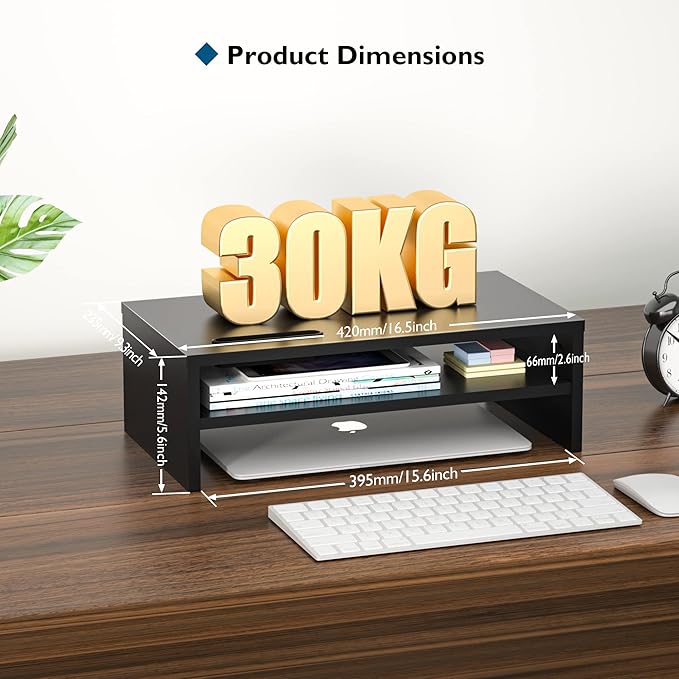 BONTEC Wooden Monitor Stand Riser, 2-Tier Desk Shelf - Image 4