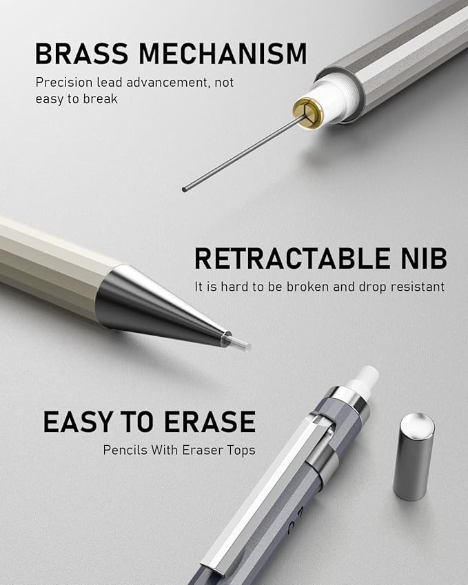 Nicpro 37PCS Art Mechanical Pencil Set, Metal Drafting Pencils 0.5 mm, 0.7 mm - Image 5