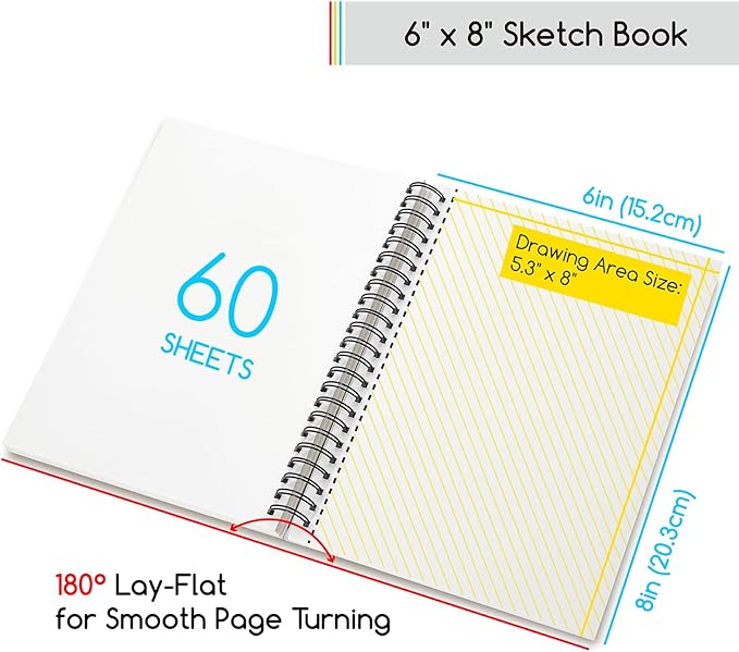 MEEDEN 6"x8" Sketchbook Paper Pad: 122lb/180gsm Spiral Bound Art Sketch Book - Image 2
