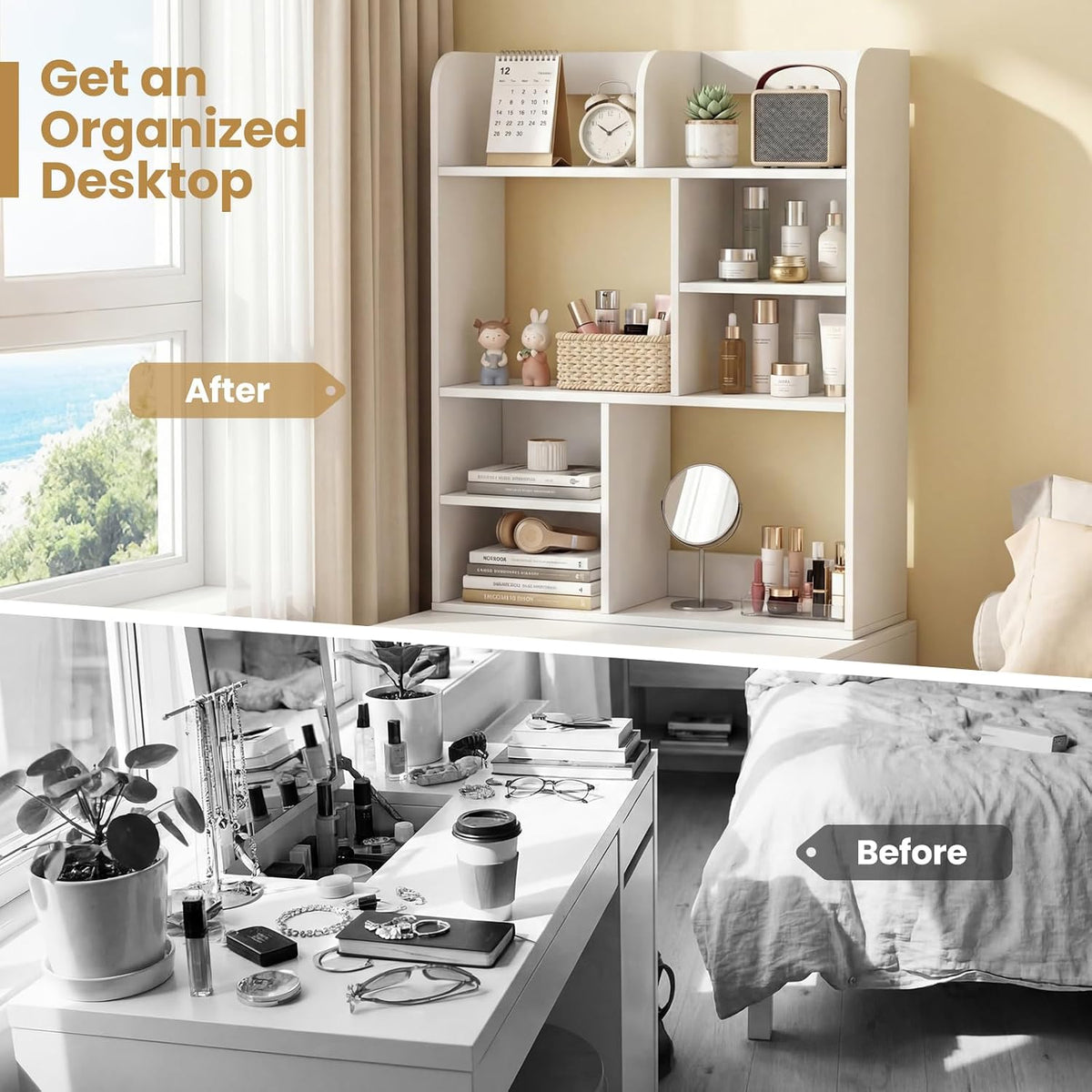 Tangkula Desktop Bookshelf, 5-Tier Desktop Display Rack with 4 Open Shelves &...
