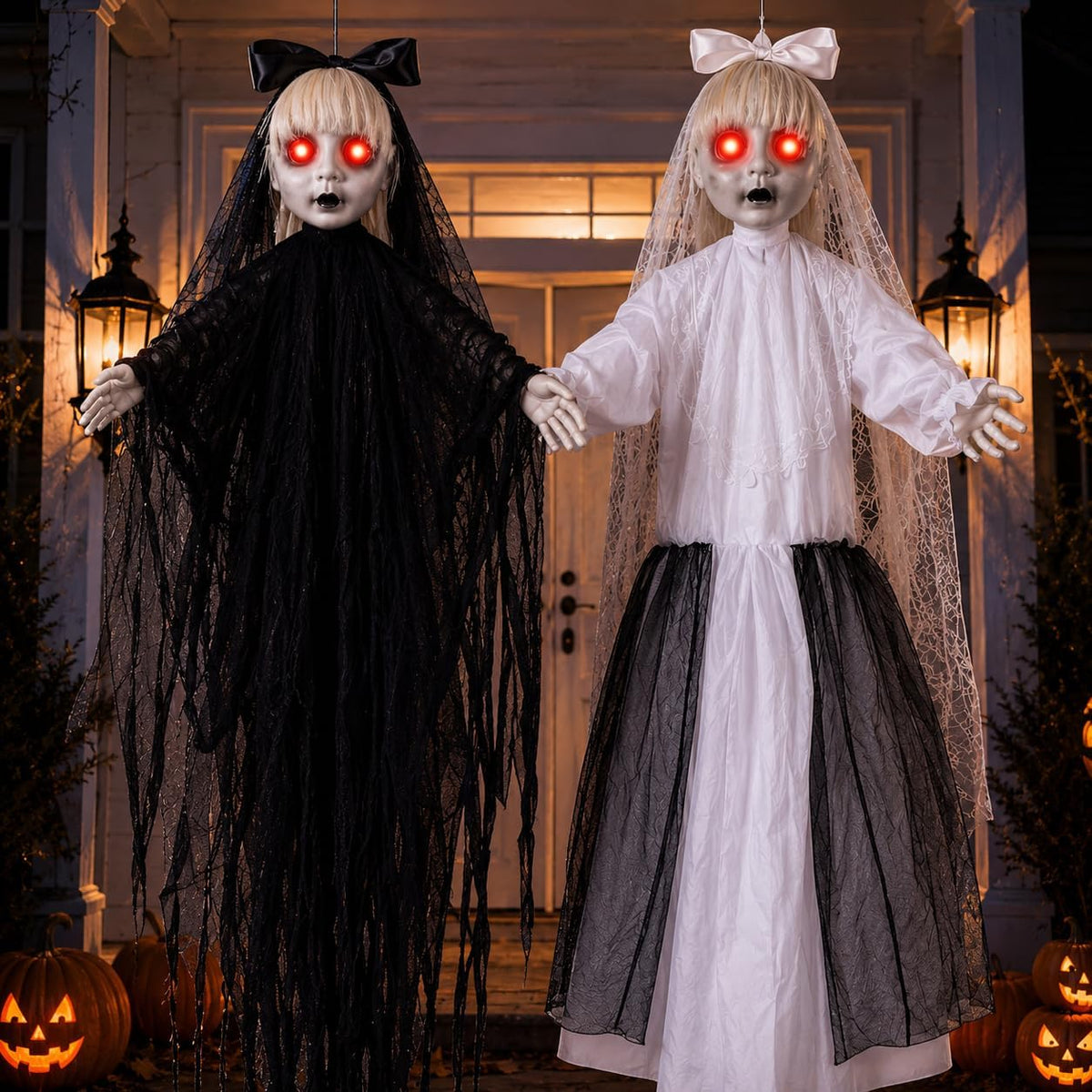 2 PCS Hanging Halloween Decorations Twin Sisters with LED Eyes & Sound