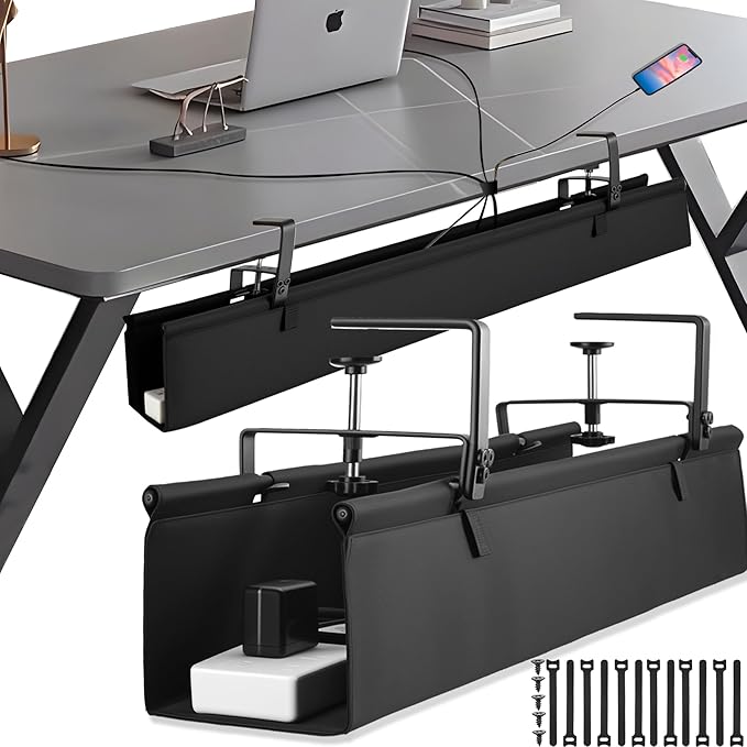 Desk Cable Management Tray, Fabric Cable Organizer, No Drill Large Clamp/Screw by Uawsyut