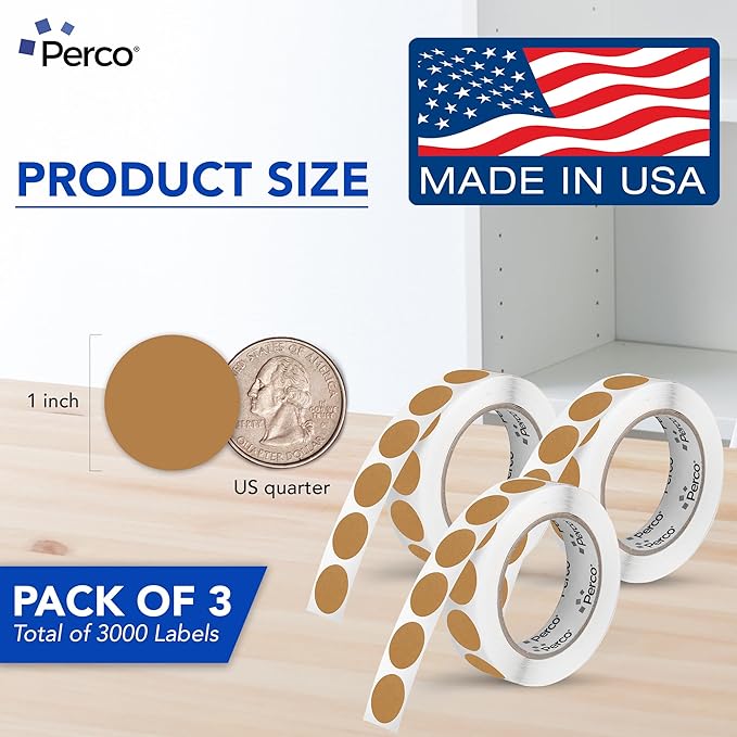 Perco Kraft Brown 1-Inch Round Circle Dot Sticker Labels - Image 2