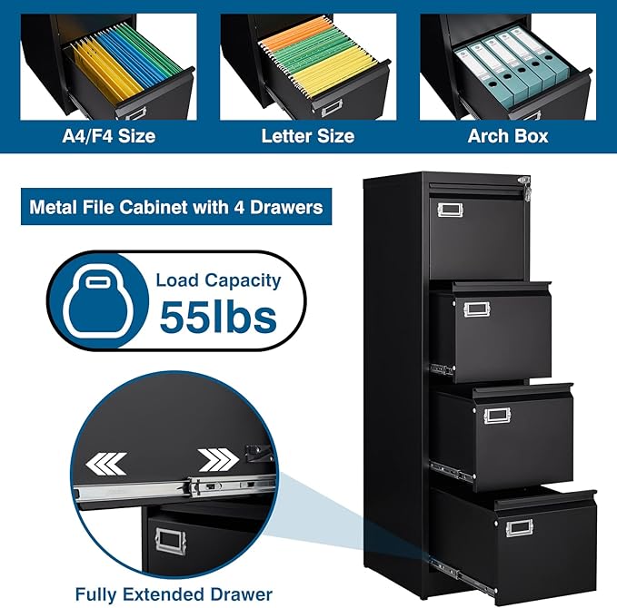 PEUKC 4 Drawer File Cabinet, Vertical Filing Cabinets - Image 4