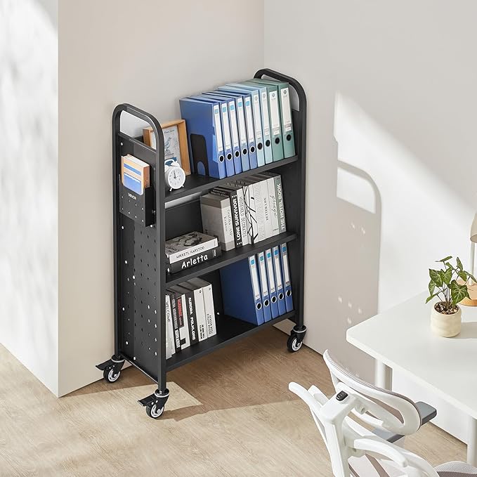 VEVOR Rolling Library Book Cart, 330 lbs Capacity, 30.3 x 15 x 48.0-Inch - Image 2