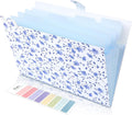 SKYDUE Expanding File Folder with 5 Pockets, Floral Accordion File Organizer for Important Document, Portable Receipt Paper Organizer, School Office Supplies,Blue