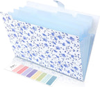 SKYDUE Expanding File Folder with 5 Pockets, Floral Accordion File Organizer for Important Document, Portable Receipt Paper Organizer, School Office Supplies,Blue