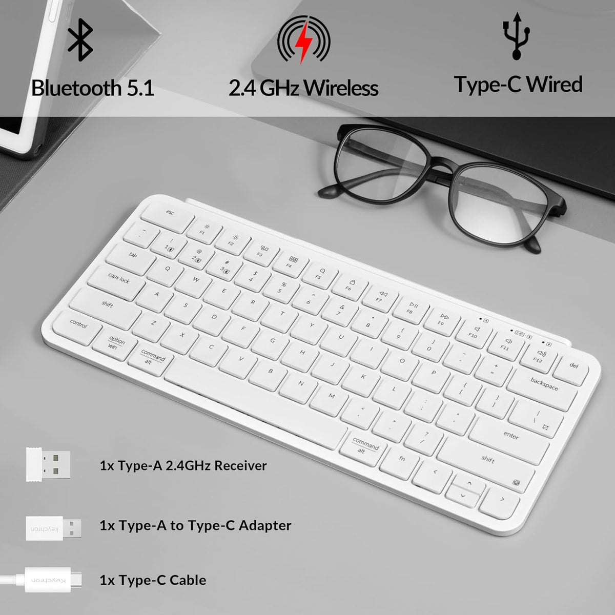 Keychron B1 Pro Ultra-Slim ZMK/Launcher Wireless Bluetooth 2.4 GHz/Wired Conn...
