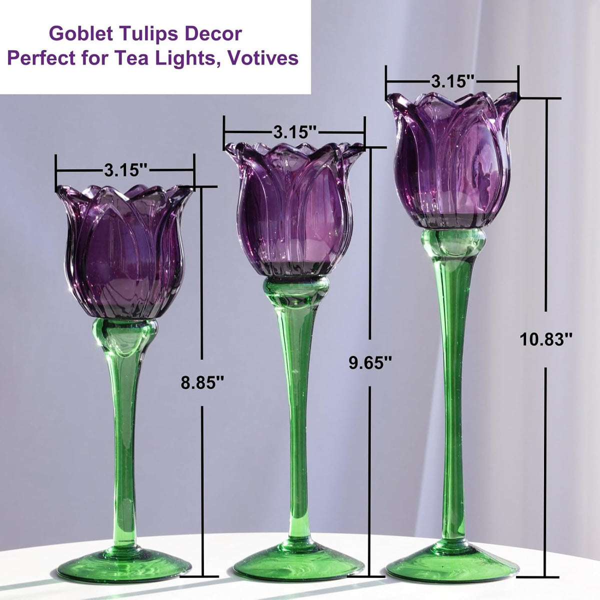 VOHO Purple Tulip Tealight Candle Holder Set of 3, Halloween Candle Holder