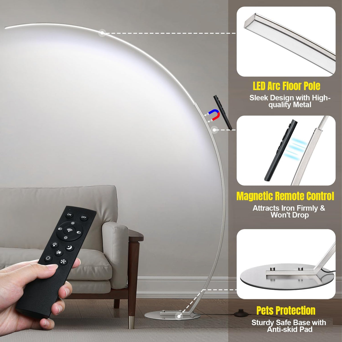 Dimmable LED Floor Lamp with 3 Color Temperatures, Ultra Bright 2000LM Brushe...