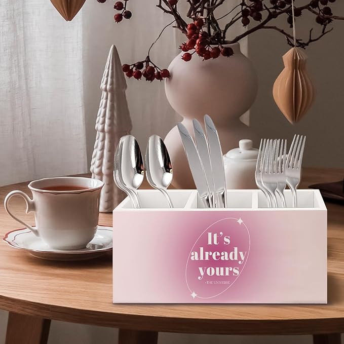URLLUAE Preppy Pink Aura Inspirational Wooden Pen Pencil Holder - Image 4