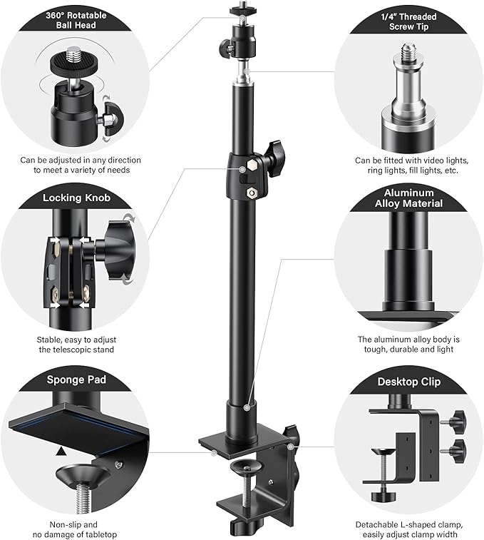 Dazzne 2-Pack Camera Desk Mount Stand - Image 5