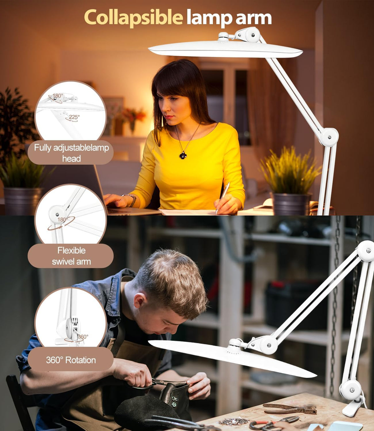 Led Desk Lamp with Clamp, Eye Caring Architect Desk Light for Home Office, Du...
