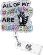 All of My Systems are Nervous Funny Nurse Badge Reel, Cute Raccoon Retractable by BVIIE