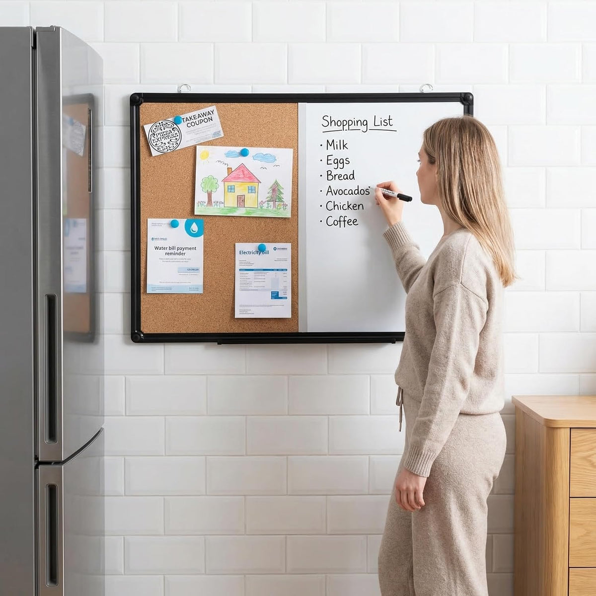 Magnetic White Board & Cork Board Combo, 24" x 18", Black