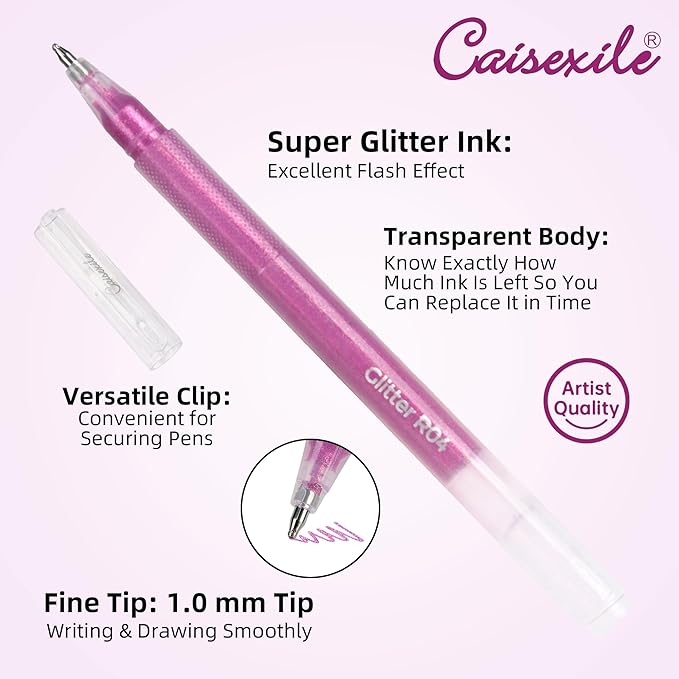 CAISEXILE 12 Red Glitter Gel Pens Set, 1.0 mm Fine Point - Image 3