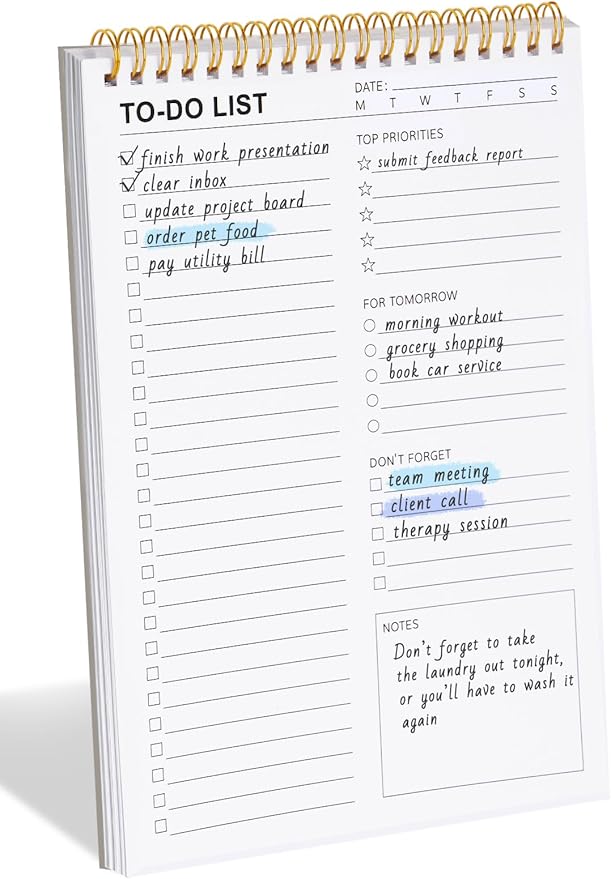 To Do List Notepad for Work, Productivity & Goal Setting, Undated Spiral Daily by LIONSOULDISCOUNT