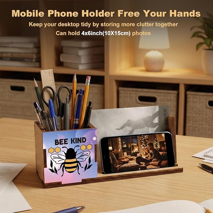 ZXAZXA Pen Holder for Desk Office Desk Accessories Multi-functional Spring Bee - Image 6