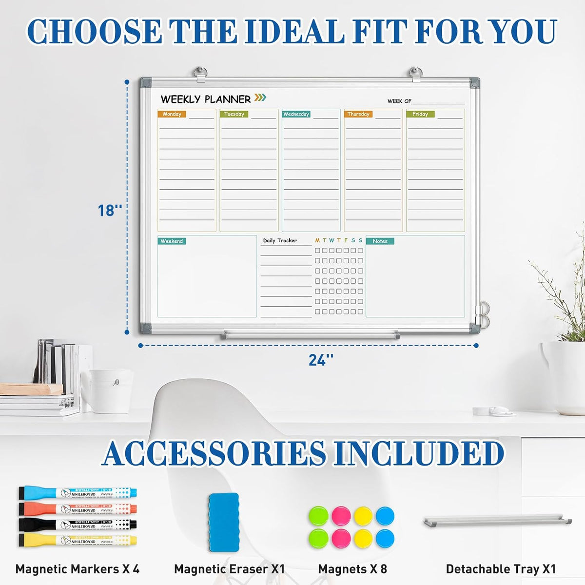 WALGLASS Weekly Dry Erase Calendar Whiteboard for Wall, 24" x 18" P...