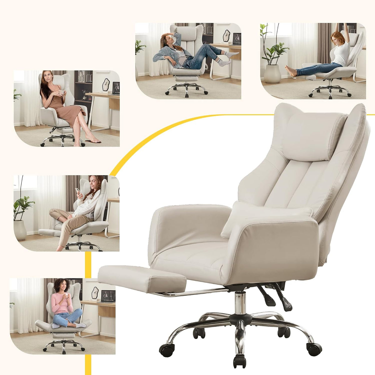 JOMEED Cross Legged Office Chair with Footrest,Flip Armrest,Beige