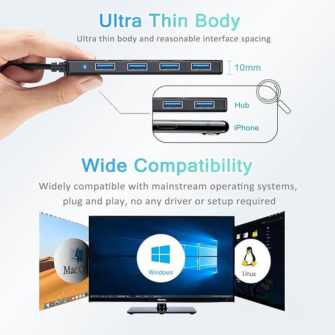VIENON USB C Hub with 4 USB 3.0 Femal Ports, USB Extender - Image 8