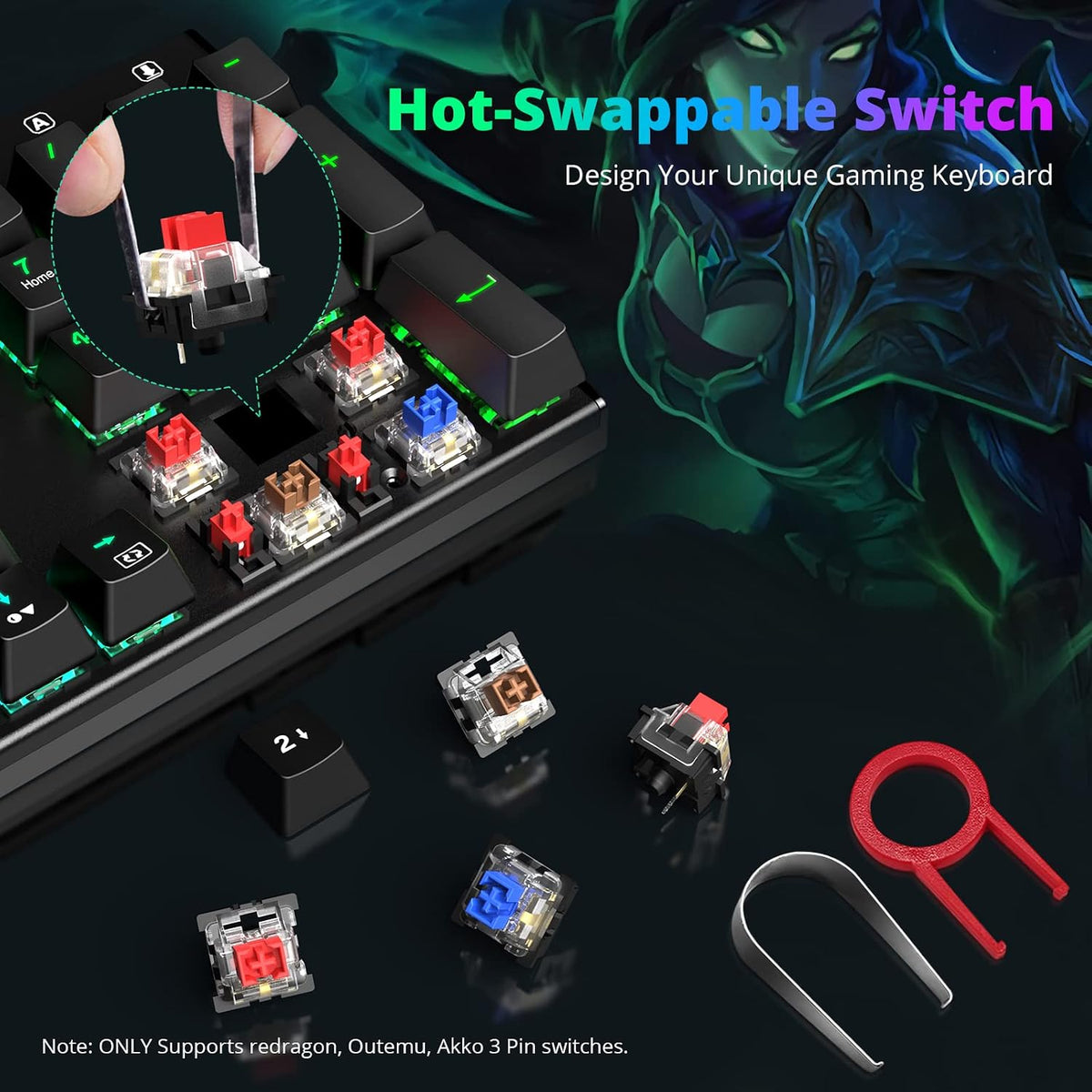 Redragon Mechanical Gaming Keyboard with Red Switches, Wired Keyboard Mechani...
