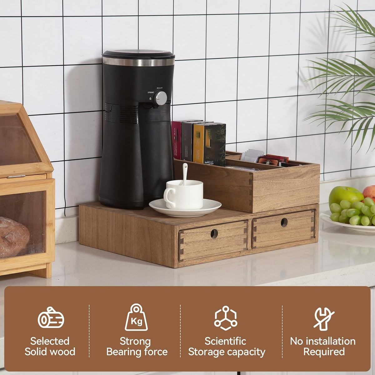 KIRIGEN Wooden Coffee Station Organizer with Drawers, K Cup Holder, Brown