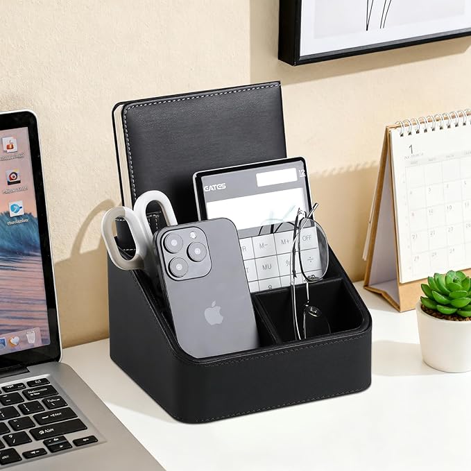 MEIBOOCH Remote Control Holder, PU Leather Small Desk Organizer - Image 3