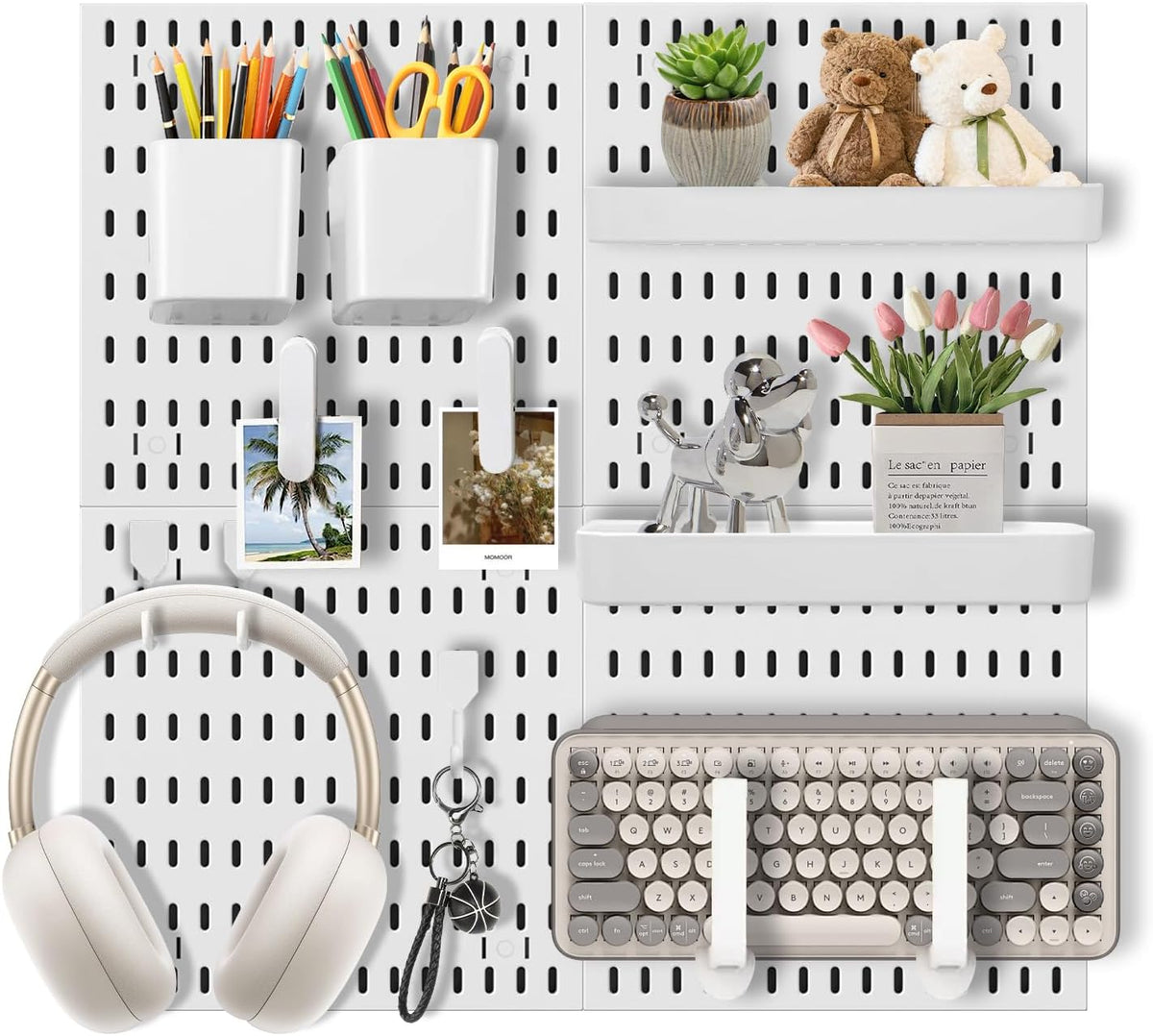 Pegboard Wall Organizer Set – 4 Peg Boards with Hooks & Shelves – Office,...
