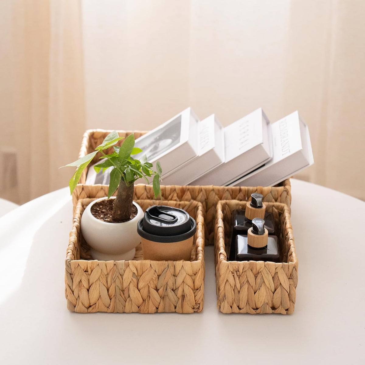 Handwoven Water Hyacinth Wicker Baskets for Organizer Set of 3