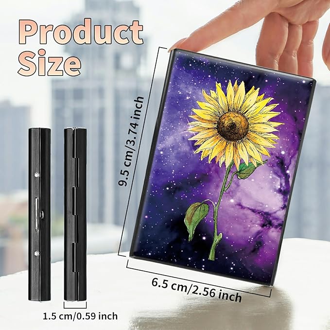 BWEGRHE Slim Credit Card Holder, Sunflower Yellow Purple Galaxy RFID Blocking - Image 2