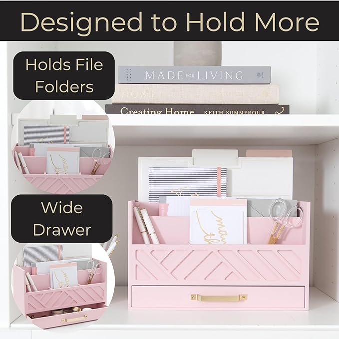 BLU MONACO Pink Wooden Desk Organizer - Image 4