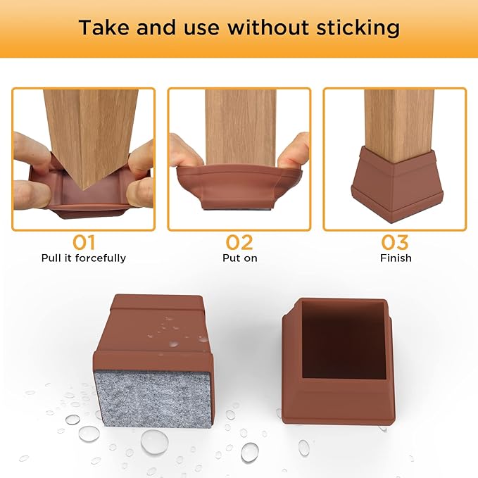 16 PCS Square Chair Leg Floor Protector, Silicone Chair Leg Cover, Furniture - Image 4
