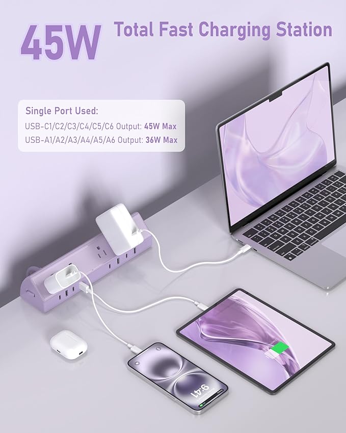 Jgstkcity Desk Clamp Power Strip, 45W Fast Charging Station, 4 USB-C, 4 USB-A - Image 2