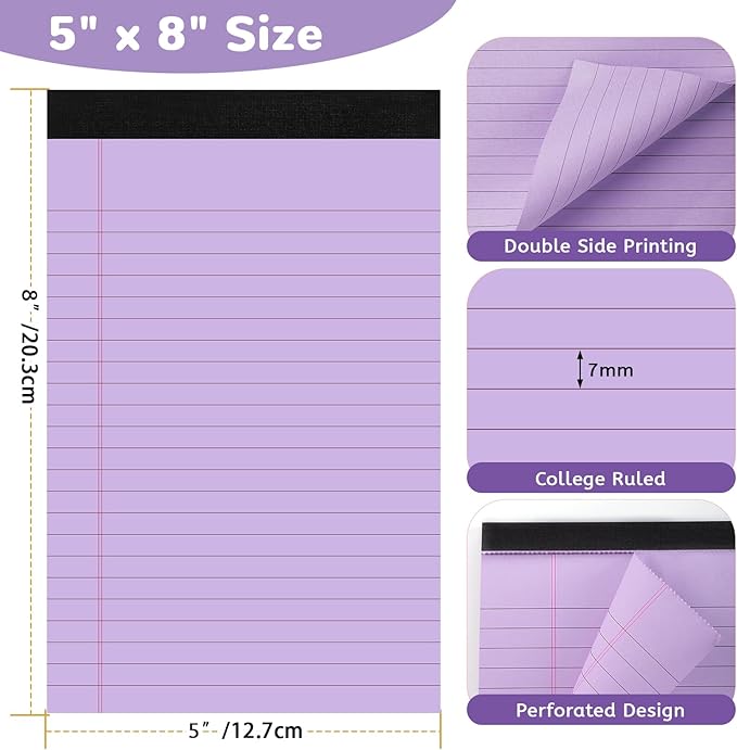 Thboxes 8 Packs Small Note Pads 5x8, Color Legal Pad 5x8 College Ruled Small - Image 3