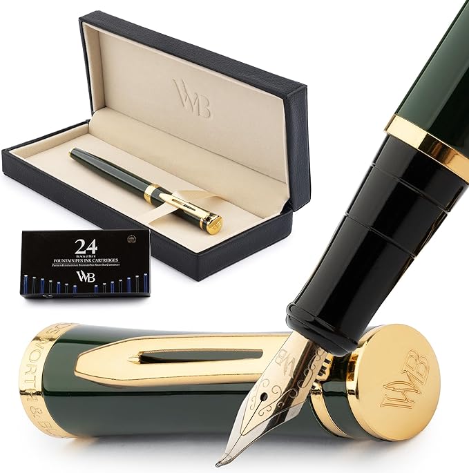 Wordsworth & Black Fountain Pen Set, Bent Nib, Includes 24 Pack Ink Cartridges by WordsworthBlack